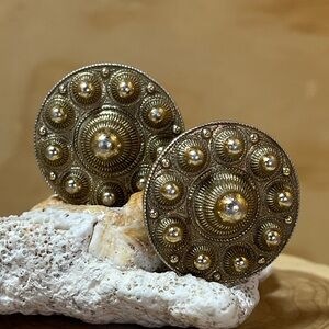 Vintage Gold Tone Metal Etruscan Clip On Earrings